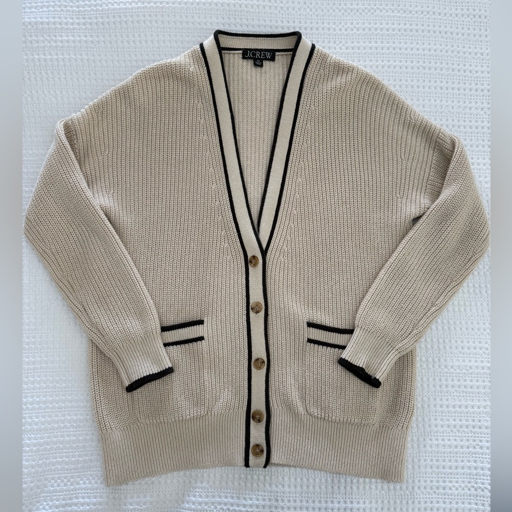 J Crew tipped varsity style cardigan XS